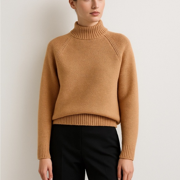 Zara Mock Neck Knit Sweater Tan Camel Beige Size M Medium Cozy Fall Winter Chic - Picture 1 of 5